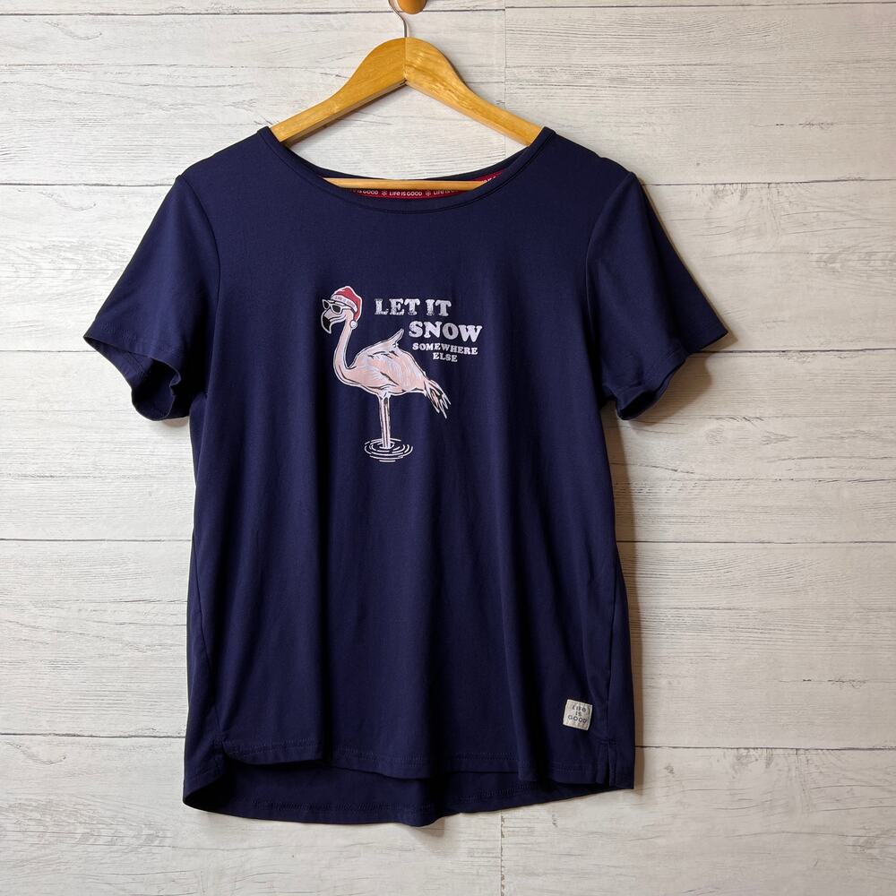 Life is Good Top Womens Size Medium Navy Let it Snow Somewhere Else Sleepwear